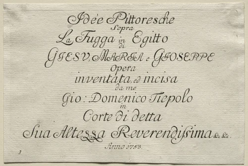 Flight into Egypt: Title Page by Giovanni Domenico Tiepolo, print, 1745-1758