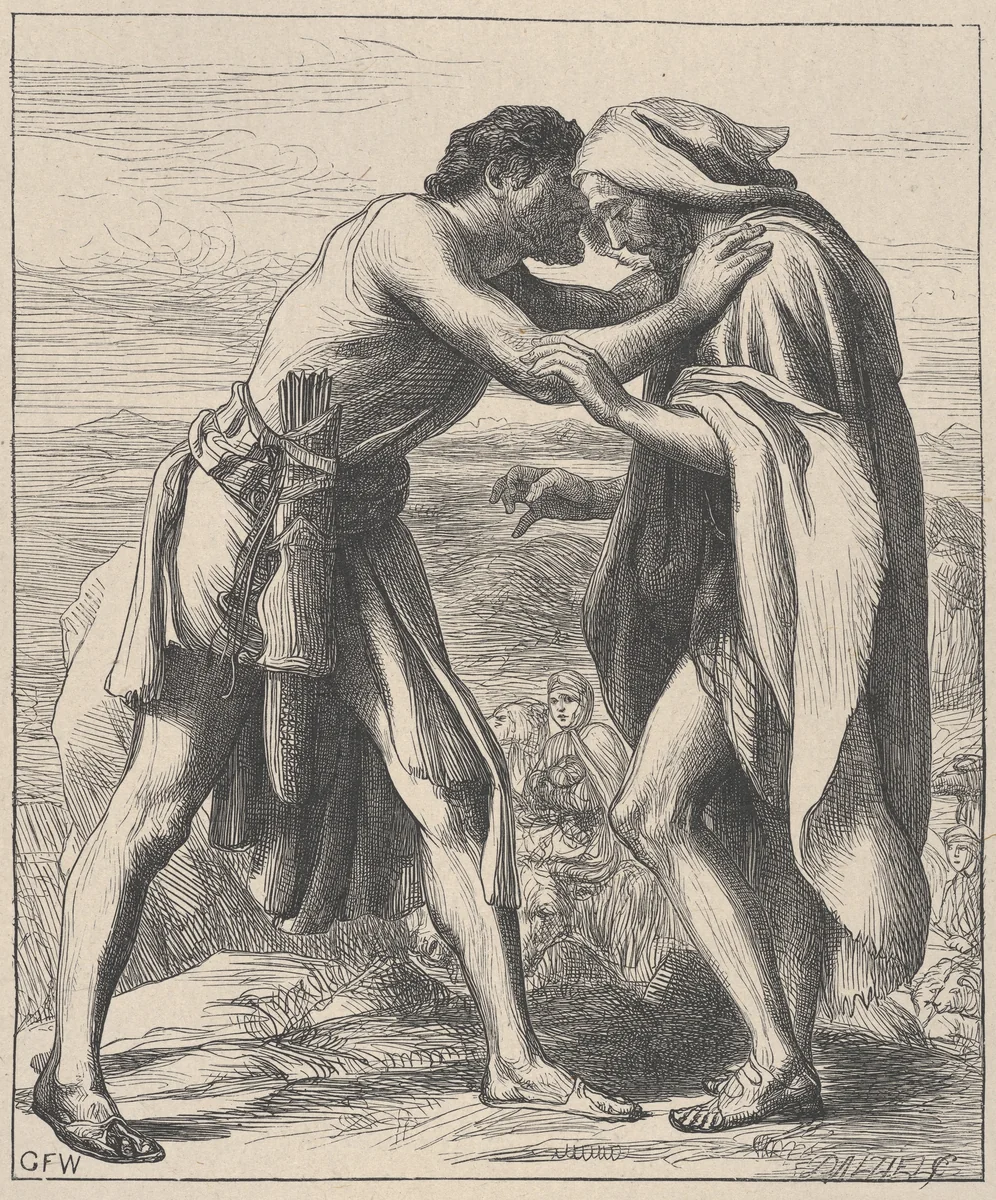 Esau Meeting Jacob, from "Dalziels' Bible Gallery" by George Frederic Watts, print, 1881