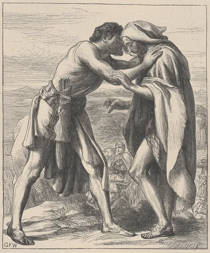 Esau Meeting Jacob, from "Dalziels' Bible Gallery" by George Frederic Watts, print, 1881