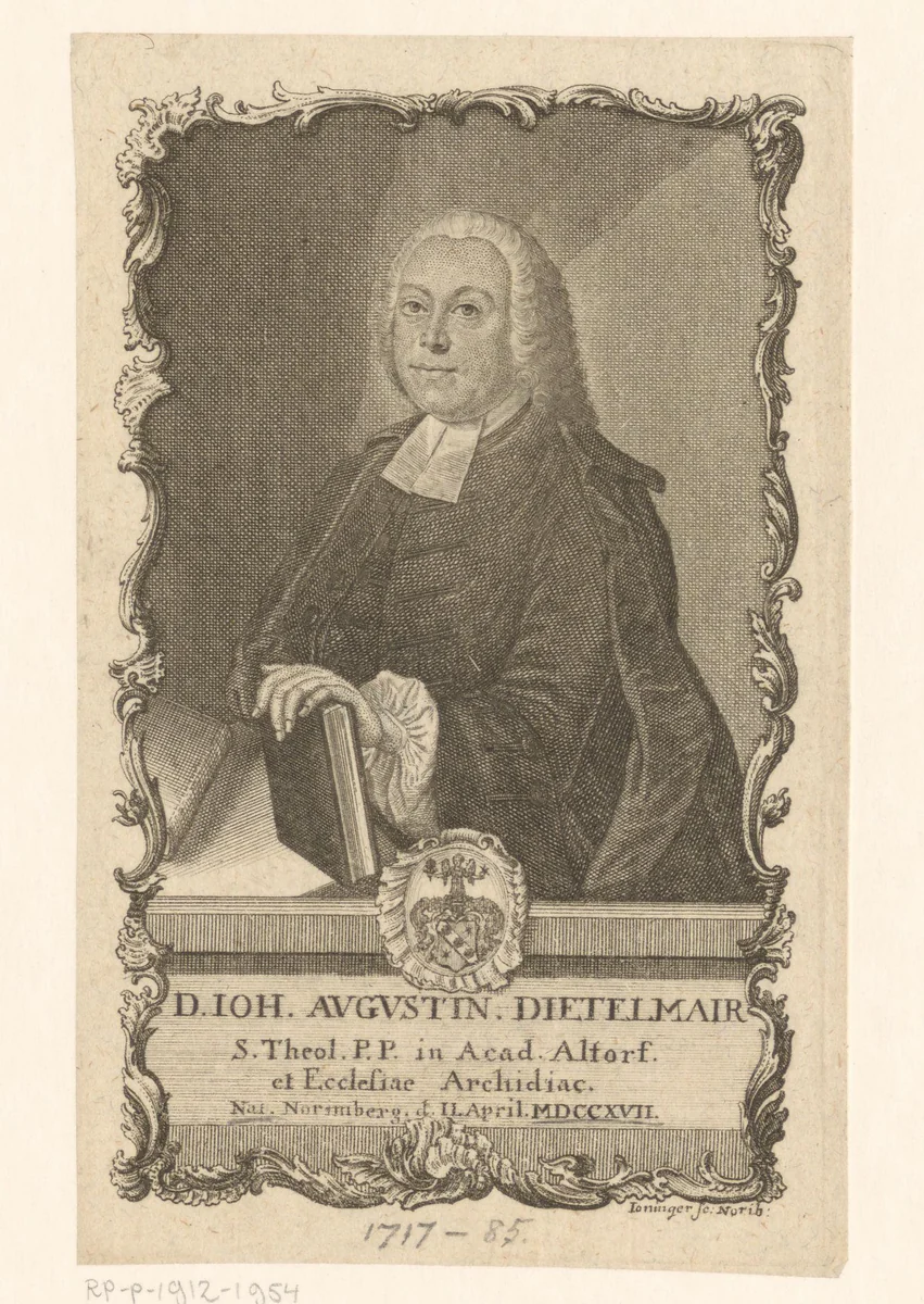 Portret van Johann August Dietelmair by J.A. Joninger, print, 1760-1780