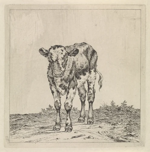Landschap met kalf by Pieter Janson, print, 1780-1851