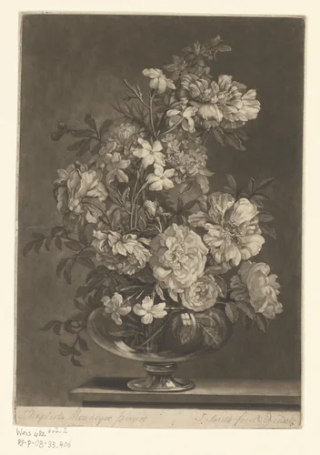 Bloemstilleven in een vaas by John Smith, print, 1662-1742