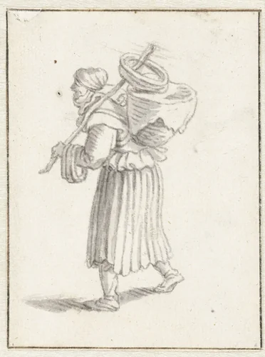 Vrouw met een mand op haar rug by Herman Saftleven, drawing, 1619-1685