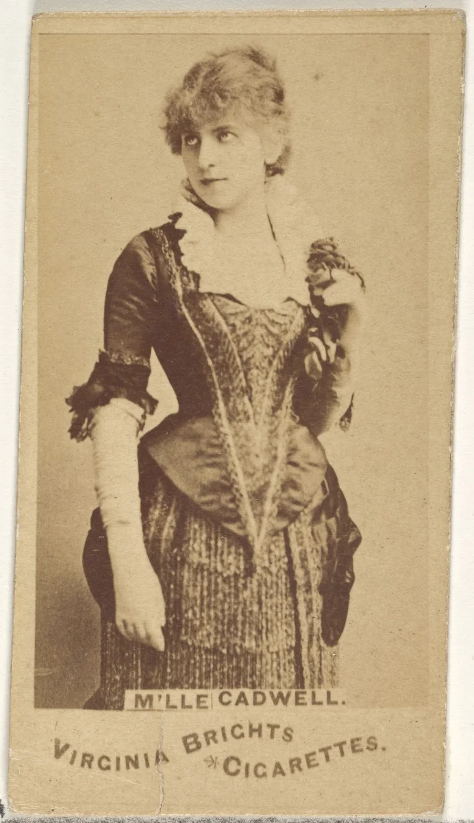 Mlle. Cadwell, from the Actors and Actresses series (N45, Type 1) for Virginia Brights Cigarettes by Allen & Ginter, photograph, 1885-1891