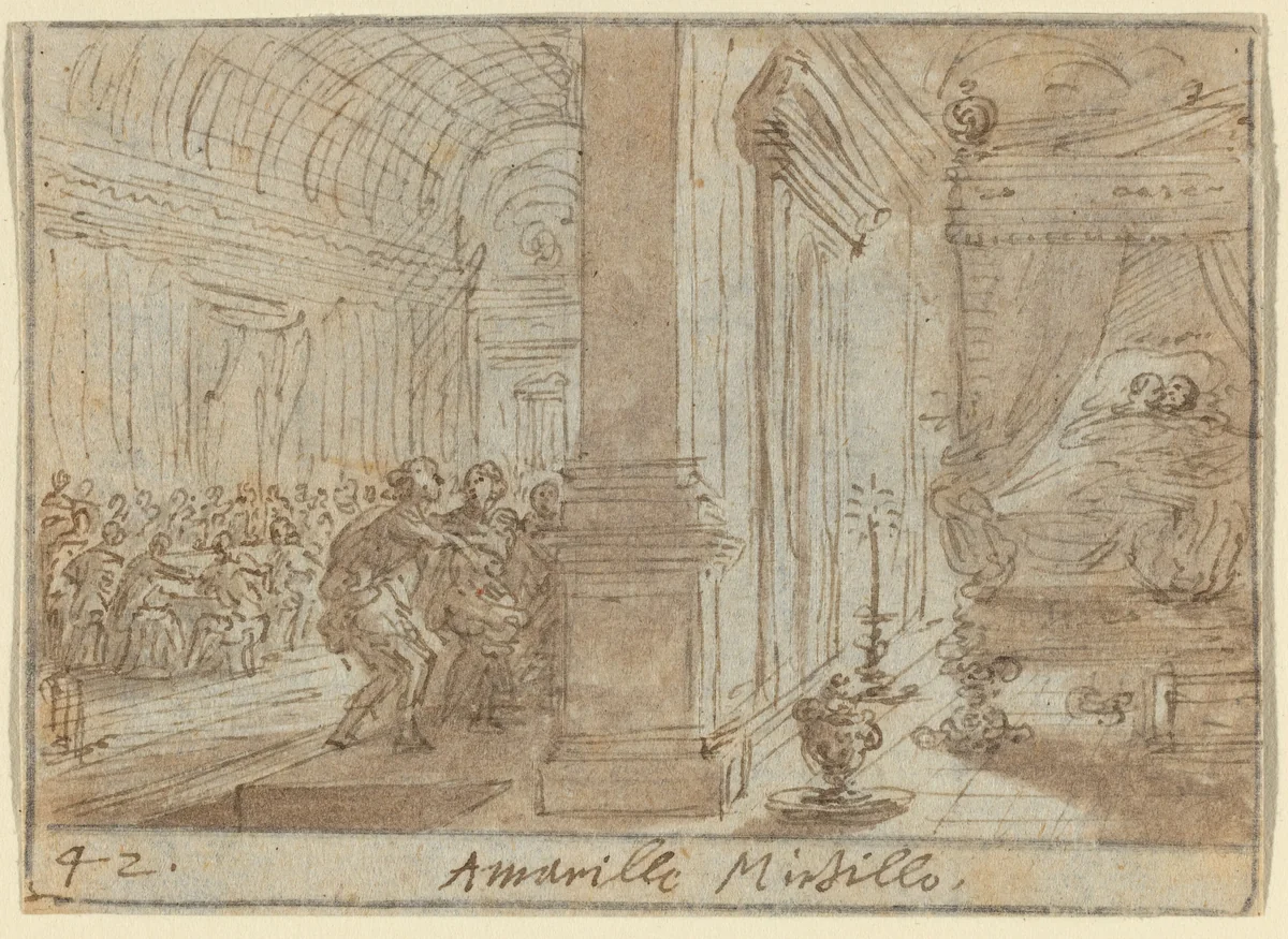 Amarilli and Mirtillo by Johann Wilhelm Baur, drawing, 1640