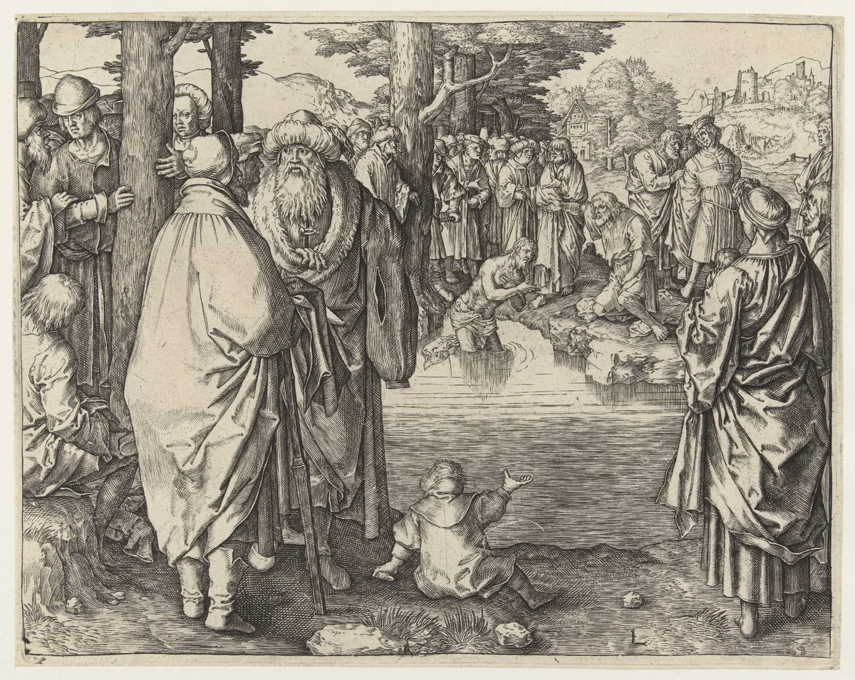 De doop van Christus in de Jordaan by Unknown, print, 1508-1512