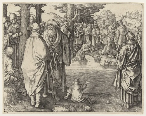 De doop van Christus in de Jordaan by Unknown, print, 1508-1512