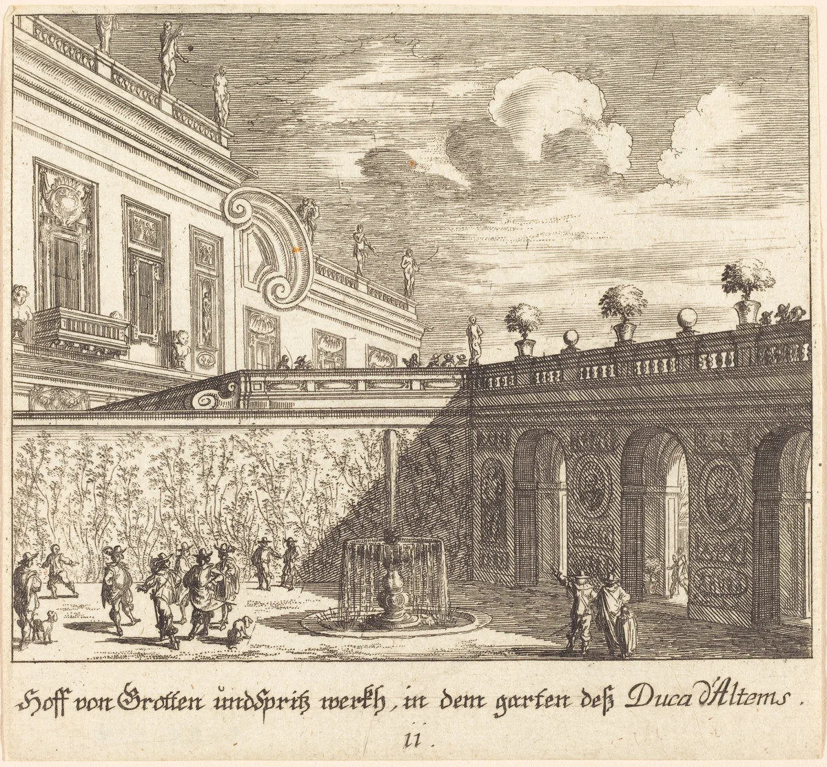 Garden, Duke d'Altems by Melchior Küsel; Johann Wilhelm Baur, print, 1681