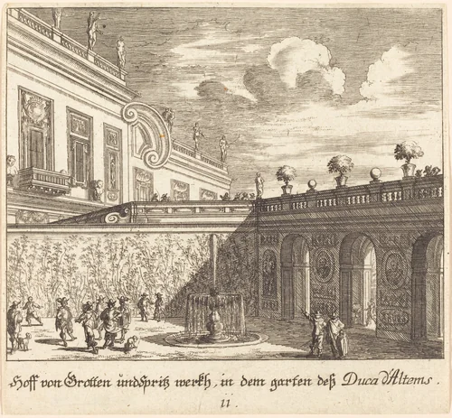 Garden, Duke d'Altems by Melchior Küsel; Johann Wilhelm Baur, print, 1681