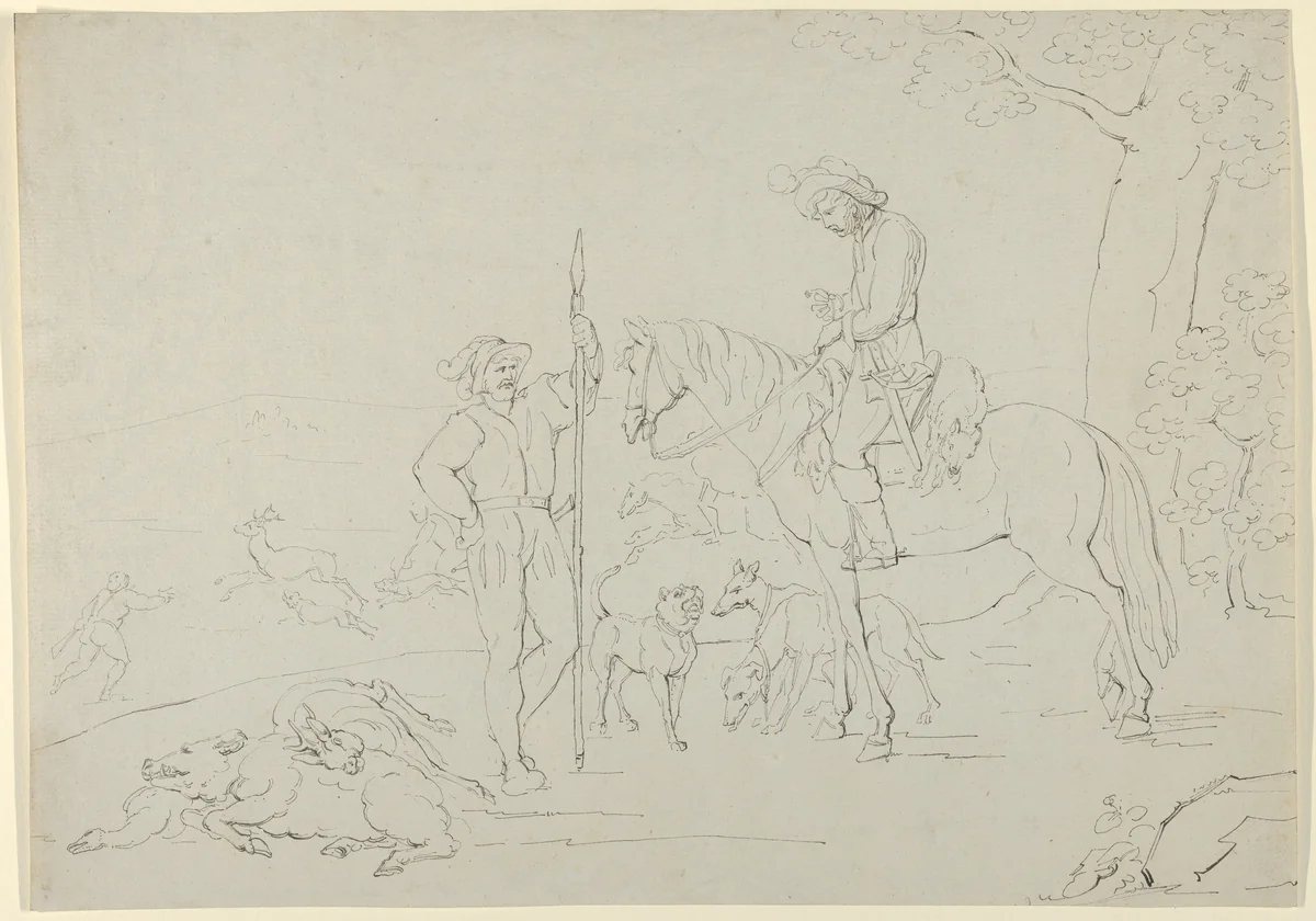 Medieval Hunting Scene by Franz Pforr, drawing, 1802-1812