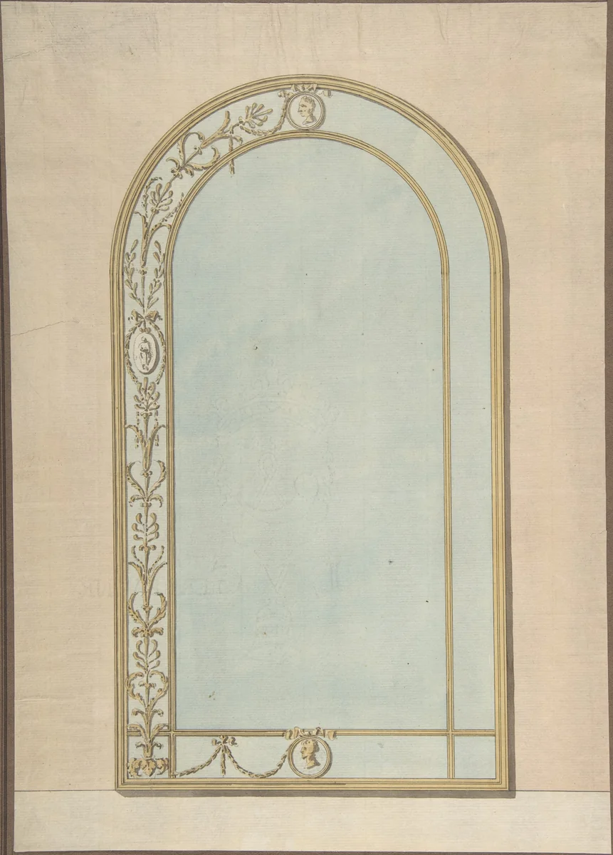 Design for a a Mirror with a Rounded Top by John Yenn, drawing, 1770-1821