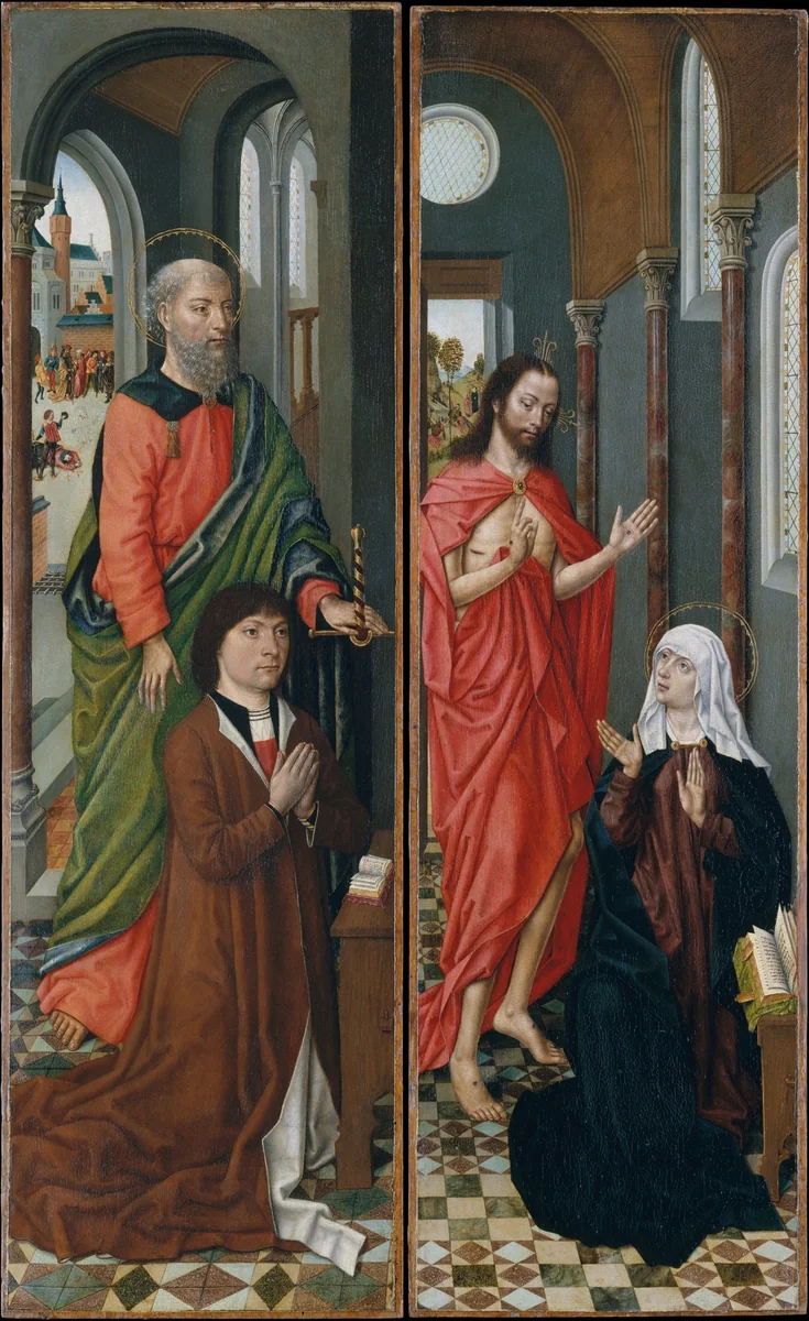 Saint Paul with a Donor; Christ Appearing to His Mother by Master of the Saint Ursula Legend, painting, 1480-1490
