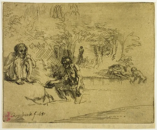 The Bathers by Rembrandt van Rijn, print, 1651