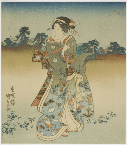 Woman on her way to visit a shrine by Utagawa Kunisada (歌川国貞), print, 1830-1833