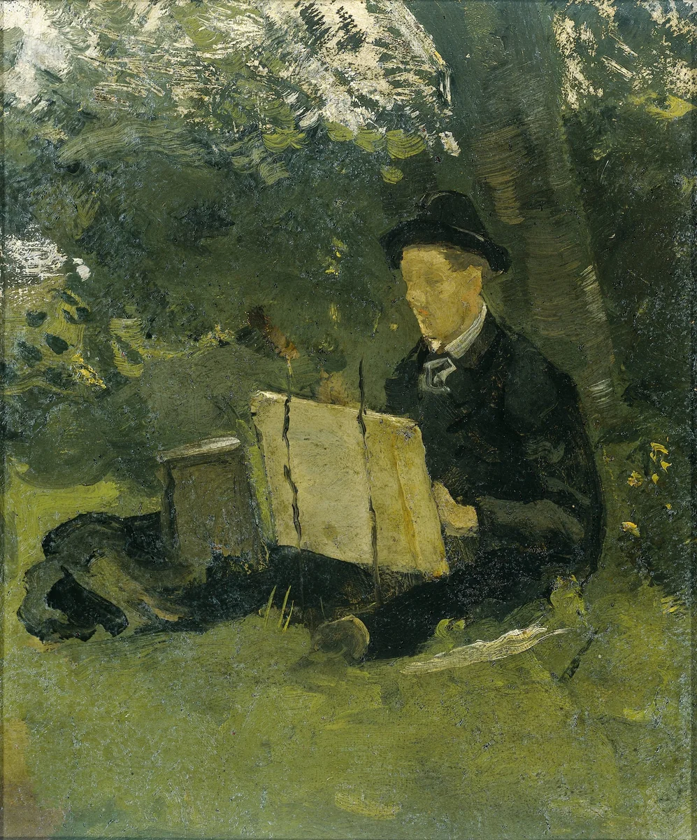 Jan Verkade (1868-1946) Painting under a Tree at Hattem by Richard Nicolaüs Roland Holst, painting, 1891