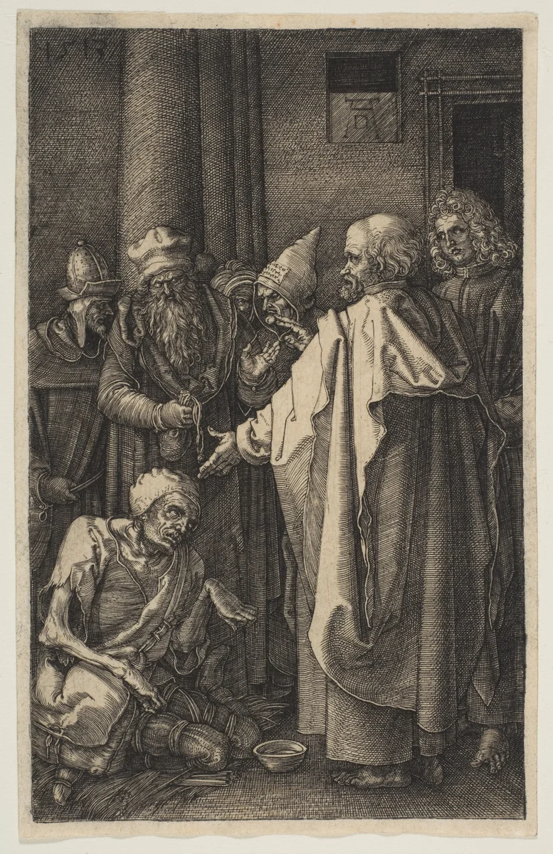 Saint Peter and Saint John at the Gate of the Temple, from "The Passion" by Albrecht Dürer, print, 1513