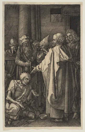 Saint Peter and Saint John at the Gate of the Temple, from "The Passion" by Albrecht Dürer, print, 1513