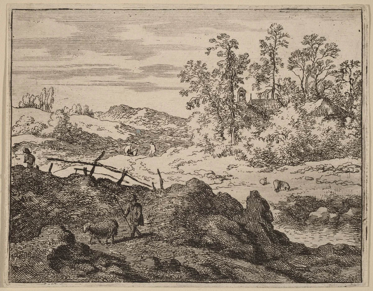 Shepherd with Lamb by Allart van Everdingen, print, 1645-1656