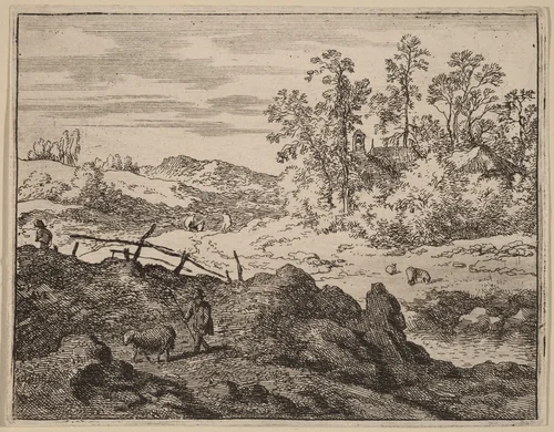 Shepherd with Lamb by Allart van Everdingen, print, 1645-1656