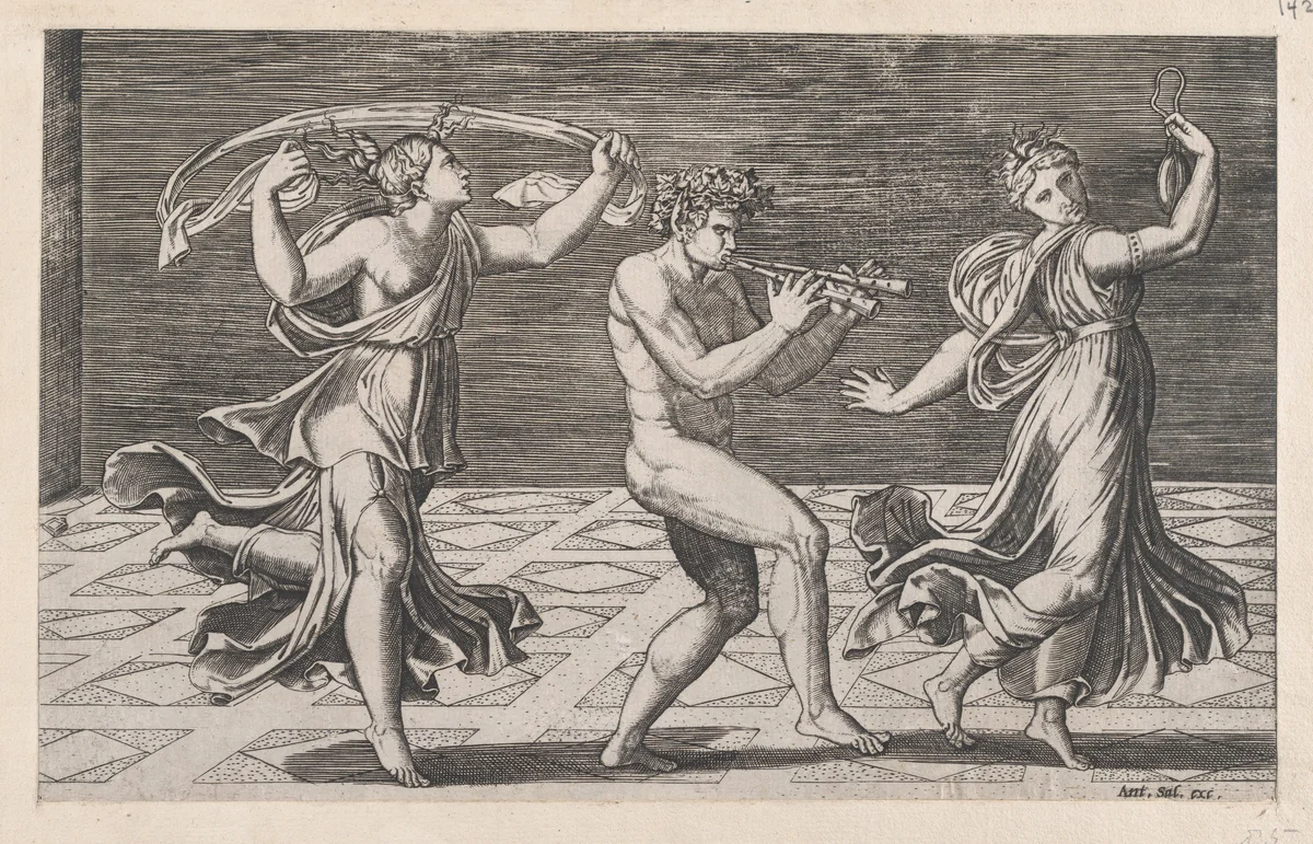 Dance of Fauns and Bacchants, from "Speculum Romanae Magnificentiae" by anonymous, print, 1500-1550