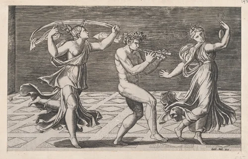 Dance of Fauns and Bacchants, from "Speculum Romanae Magnificentiae" by anonymous, print, 1500-1550