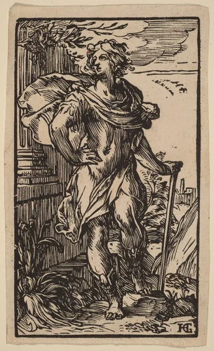 Standing Young Man with a Cane by Hendrick Goltzius, print, 1588