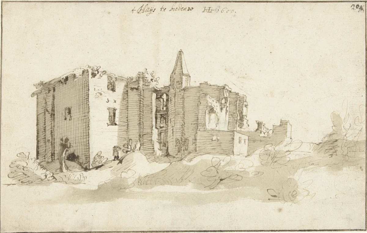 Ruïne van huis Brederode by Hendrick Goltzius, drawing, 1600