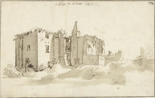 Ruïne van huis Brederode by Hendrick Goltzius, drawing, 1600