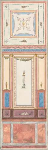 Design for Wall Paneling and Ceiling in Pompeiian Style, The Deepdene, Dorking, Surrey by Jules-Edmond-Charles Lachaise, drawing, 1875-1879