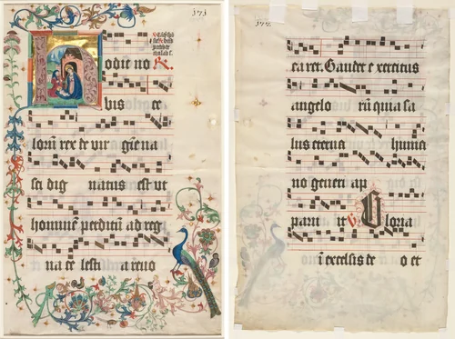 Leaf from an Antiphonary: Initial H with the Nativity (recto) and Text (verso) by Unknown, manuscript, 1475-1485