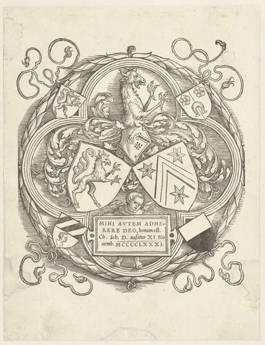 Wapens van de families Scheurl en Zinger by Unknown, print, 1481-1523