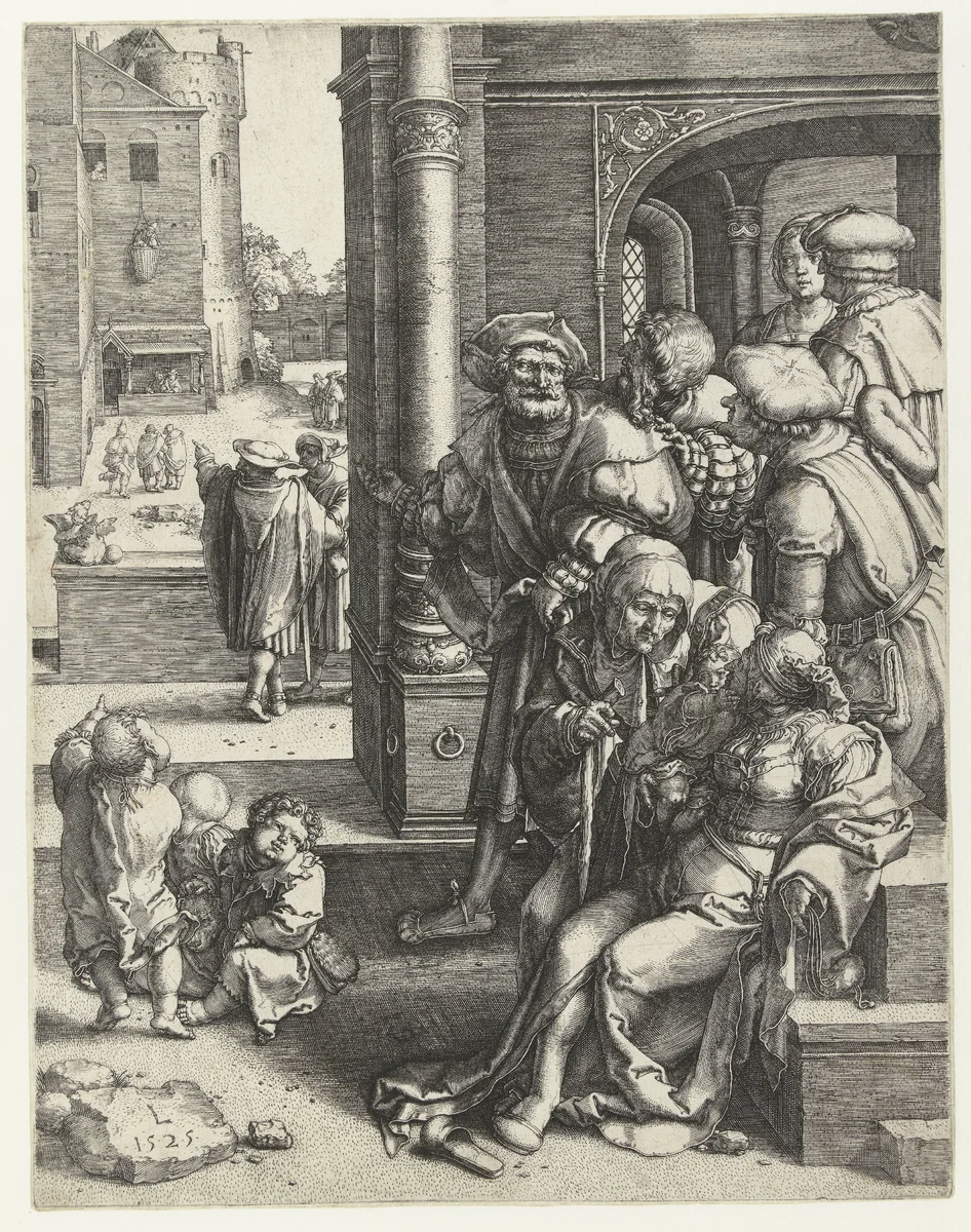 The Poet Virgil in a Basket by Unknown, print, 1525