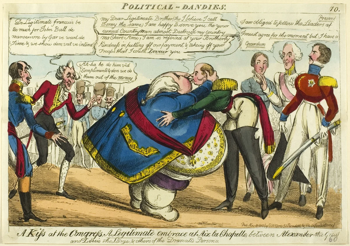 A Kiss at the Congress by William Heath, print, 1818