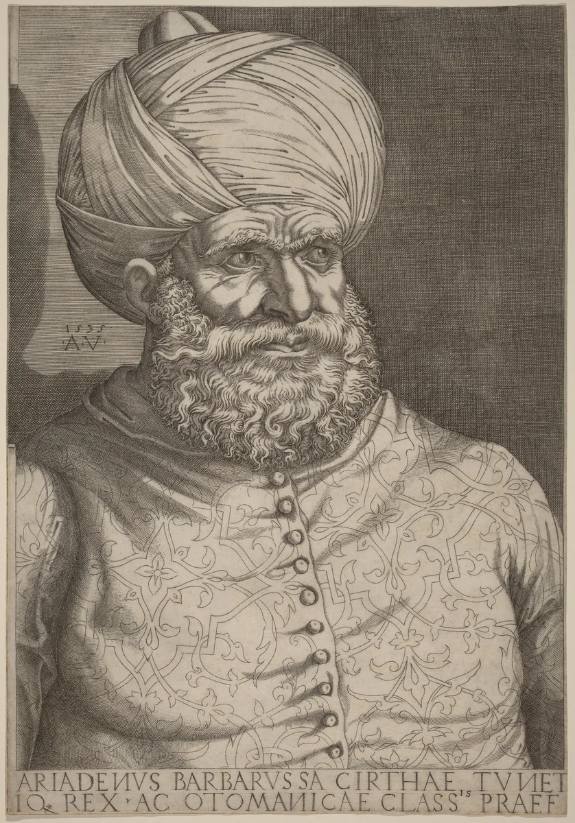 Barbarossa, Khair-ed-Din by Agostino dei Musi, print, 1535