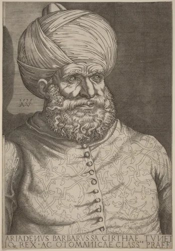 Barbarossa, Khair-ed-Din by Agostino dei Musi, print, 1535