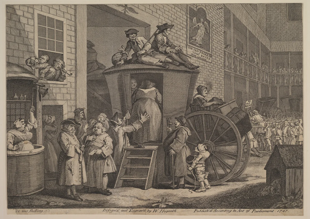 The Stage Coach, or The Country Inn Yard by William Hogarth, print, 1747
