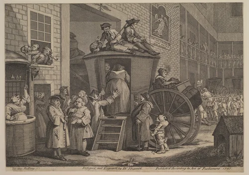 The Stage Coach, or The Country Inn Yard by William Hogarth, print, 1747