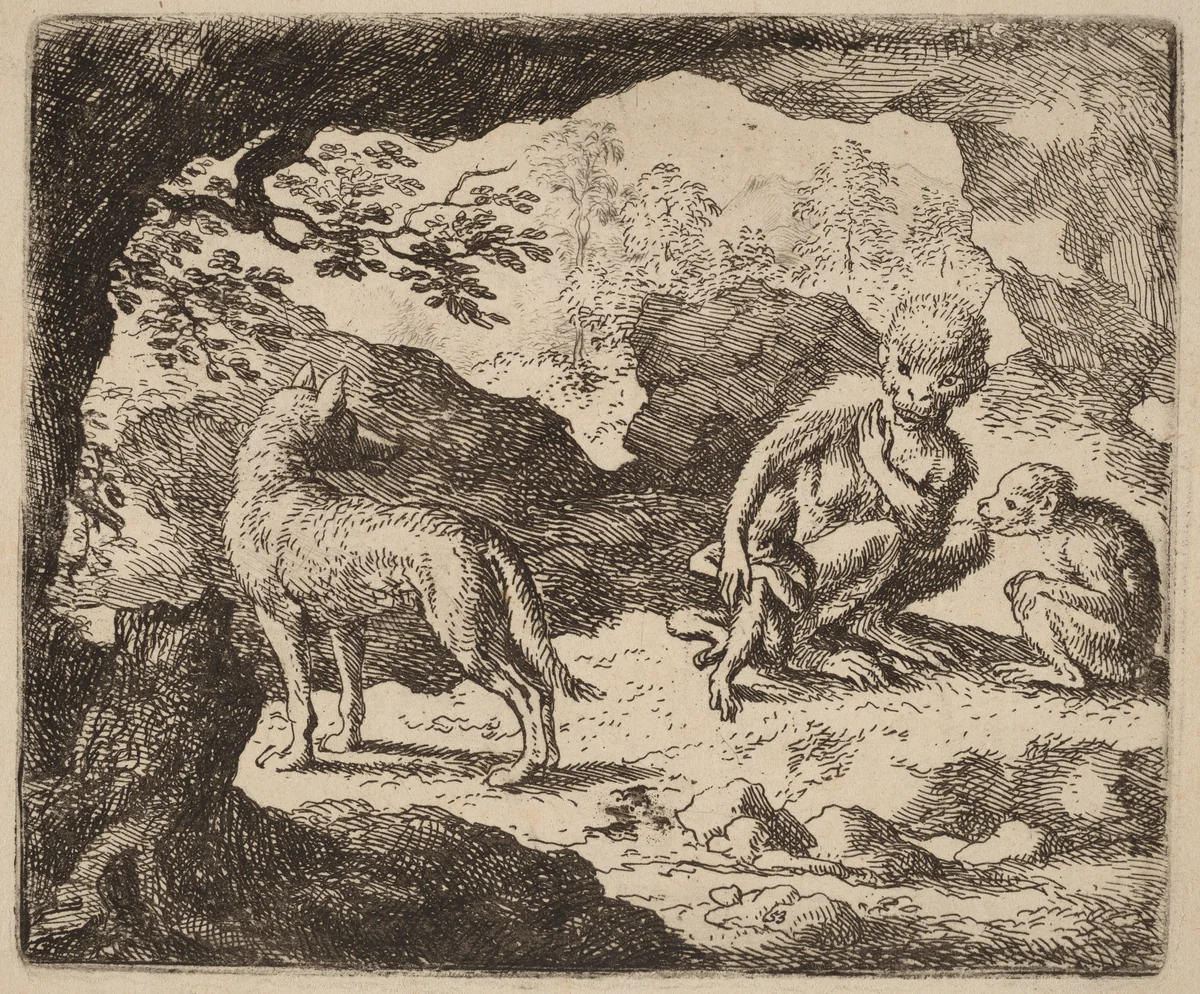 The Wolf and the Monkeys by Allart van Everdingen, print, 1645-1656