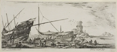Plate Three from Various Embarkments by Stefano della Bella, print, 1630-1664