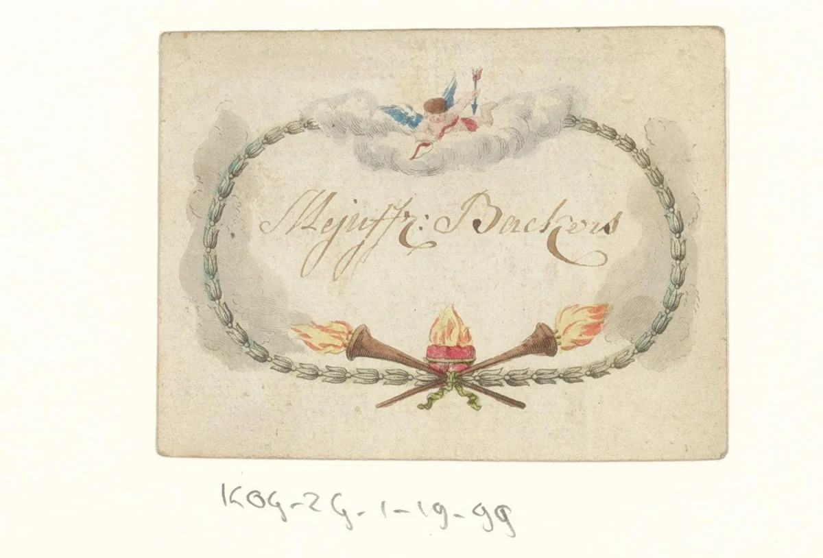 Naamkaartje voor mej. Backers by anonymous, print, 1780-1800