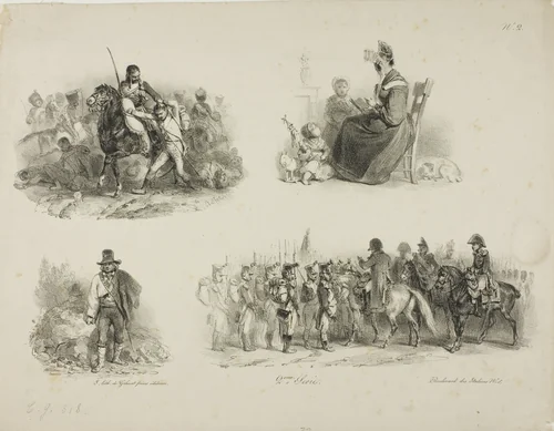 Sheet of Sketches by Denis Auguste Marie Raffet, print, 1829-1830