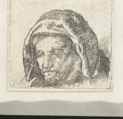 The artist's mother in a cloth headdress, looking down: head only by anonymous, print, 1633