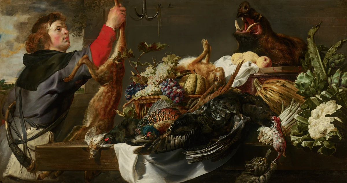 Still Life with Huntsman by Frans Snijders, painting, 1615