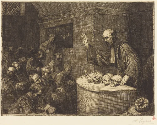 Phrenology Course, 2nd plate (Le cours de phrenologie) by Alphonse Legros, print, 1906