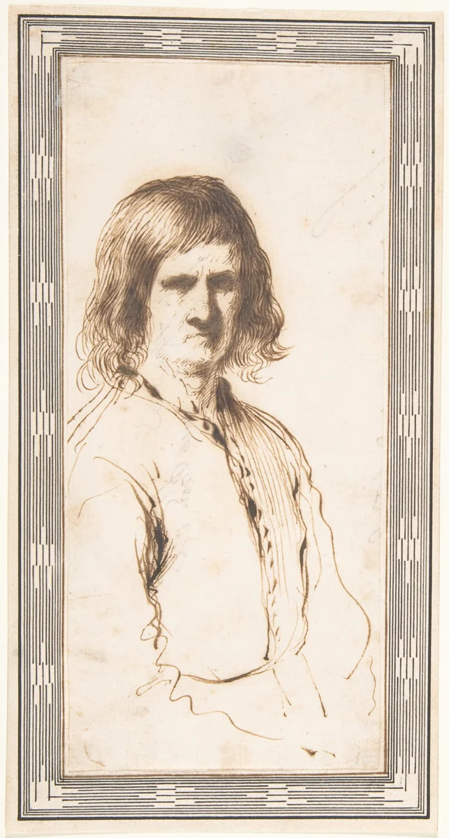 Portrait of Morose Man in Half-Length by Guercino, drawing, 1591-1666