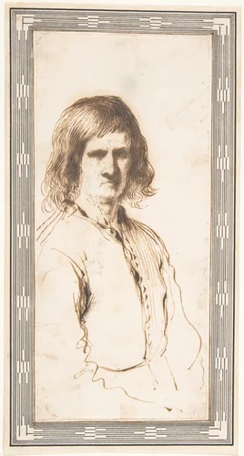 Portrait of Morose Man in Half-Length by Guercino, drawing, 1591-1666