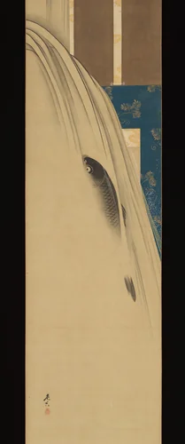 A Carp Ascending a Waterfall by Shibata Zeshin (柴田是真), painting, 1807-1891