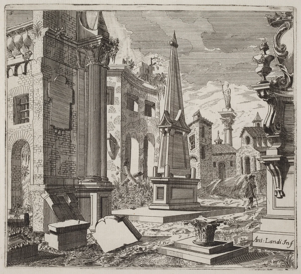 Fantastic Townscape with Ruins by Giuseppe Antonio Landi, print, 1719-1753