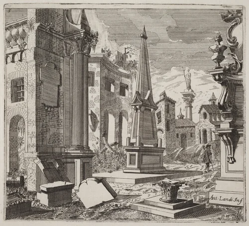 Fantastic Townscape with Ruins by Giuseppe Antonio Landi, print, 1719-1753