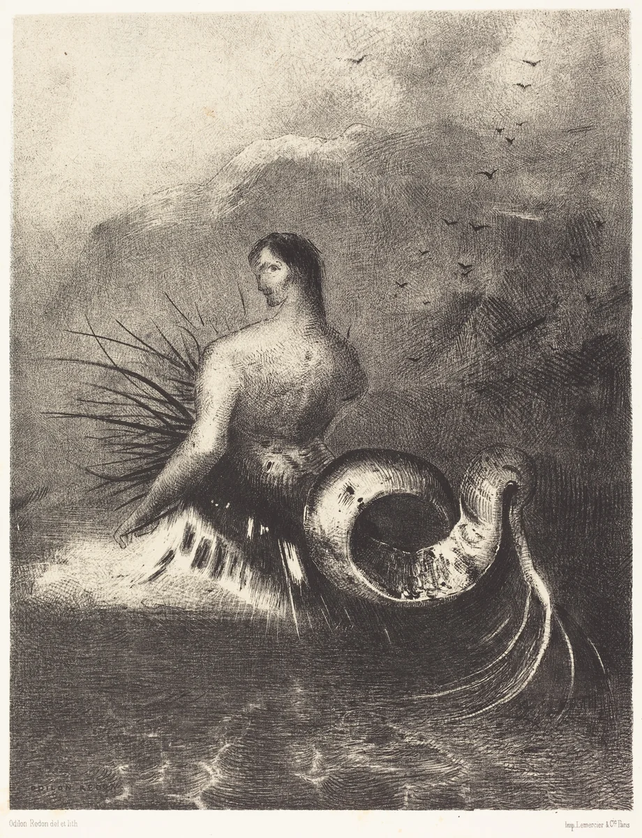 La sirene sortit des flots vetue de dards (The Siren clothed in barbs, emerged from the waves by Odilon Redon, print, 1883